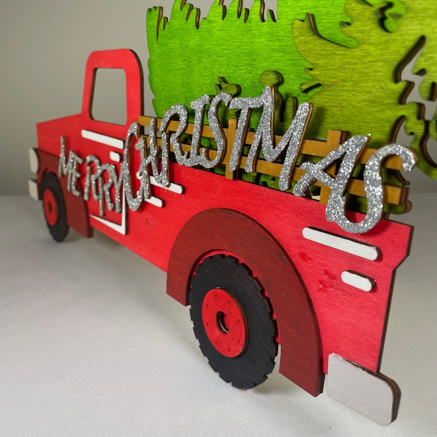 Merry Christmas Truck Tree Sign - Handmade Ornament by Curious Rabbit ®
