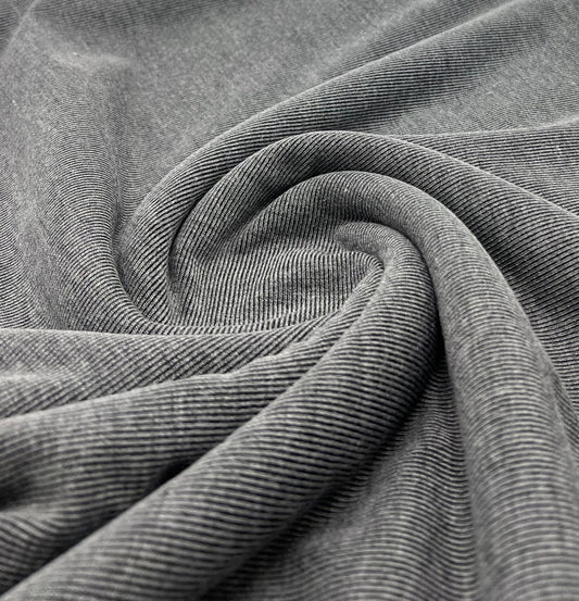 Grey Black Fine Rib Stretch Fabric