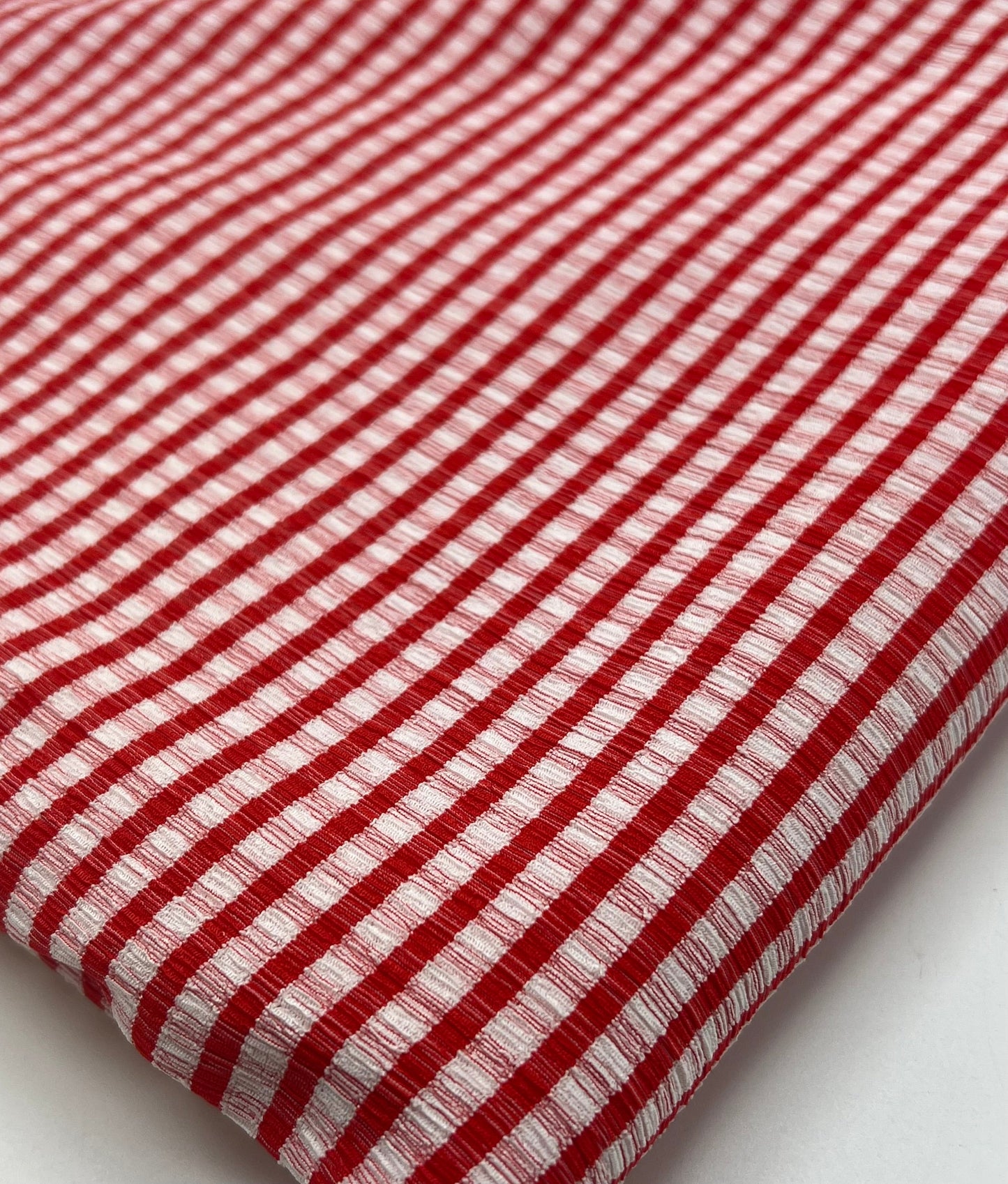 Red Gingham Detail Print Lightweight Crinkle Crepe Fabric