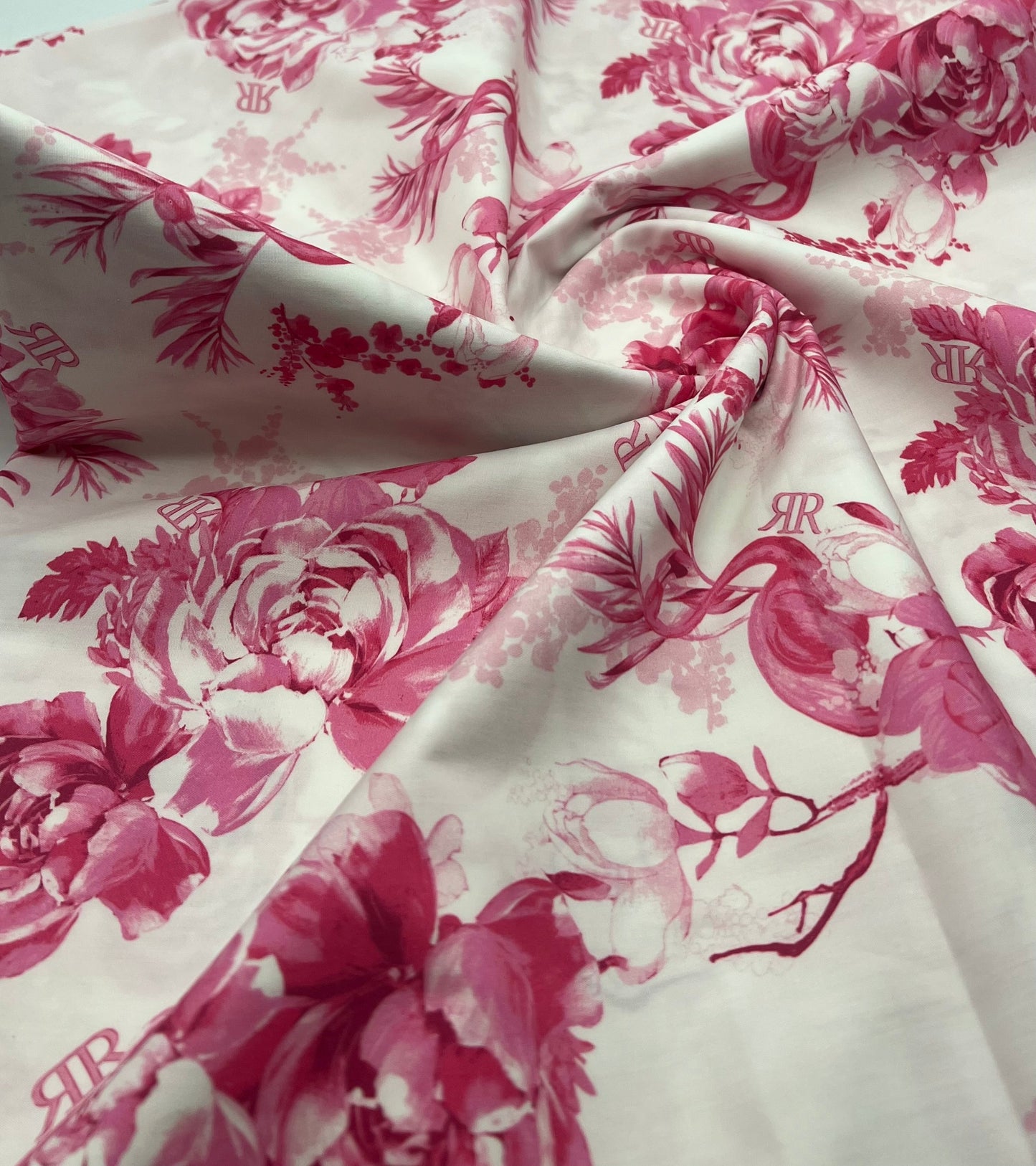 White Pink Floral Lightweight Fabric 130GSM Non Stretch