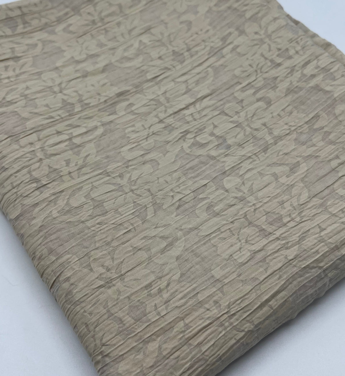 Beige Floral Crinkled Lightweight Non Stretch Woven Fabric