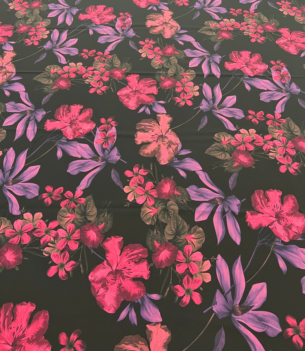 Black Purple Pink Floral Compact Crepe Fabric 2 Way Stretch