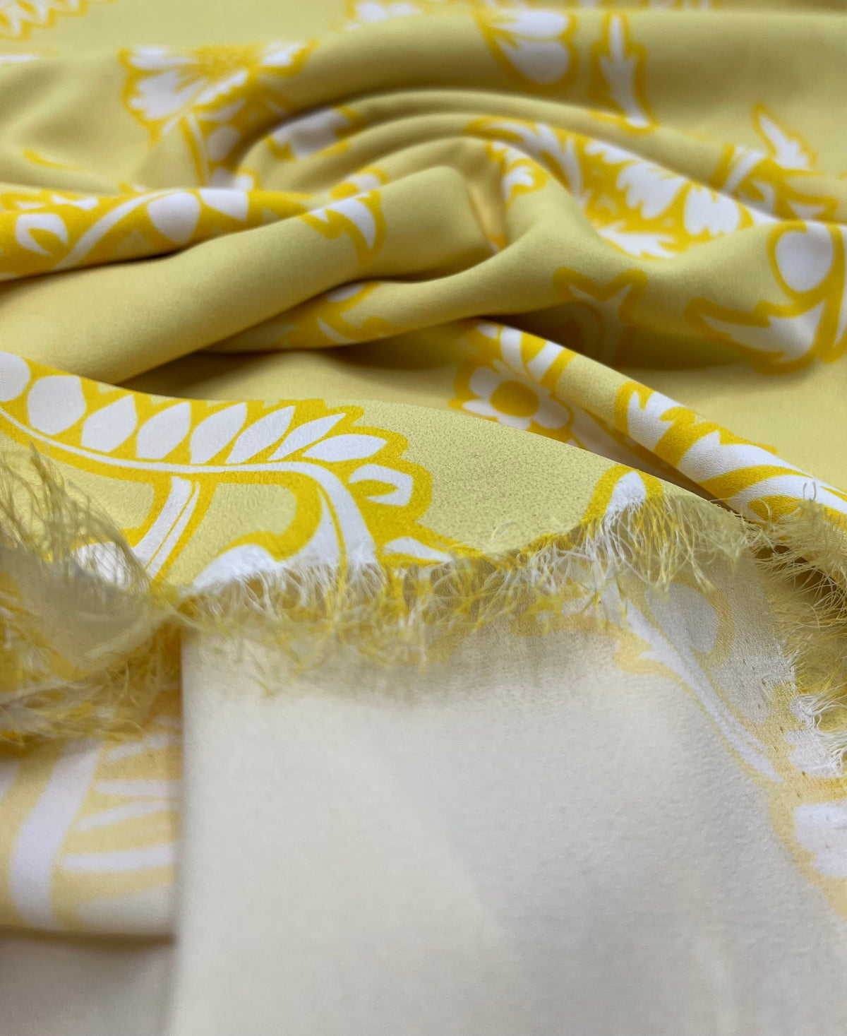Yellow White Print Lightweight Crepe Fabric 115GSM Non Stretch