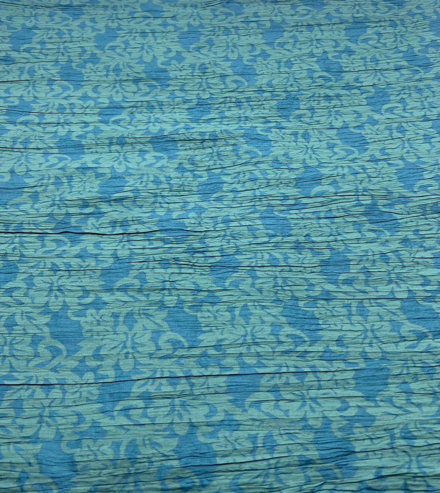 Teal Green Floral Crinkled Lightweight Non Stretch Fabric
