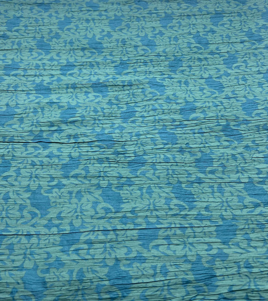 Teal Green Floral Crinkled Lightweight Non Stretch Fabric