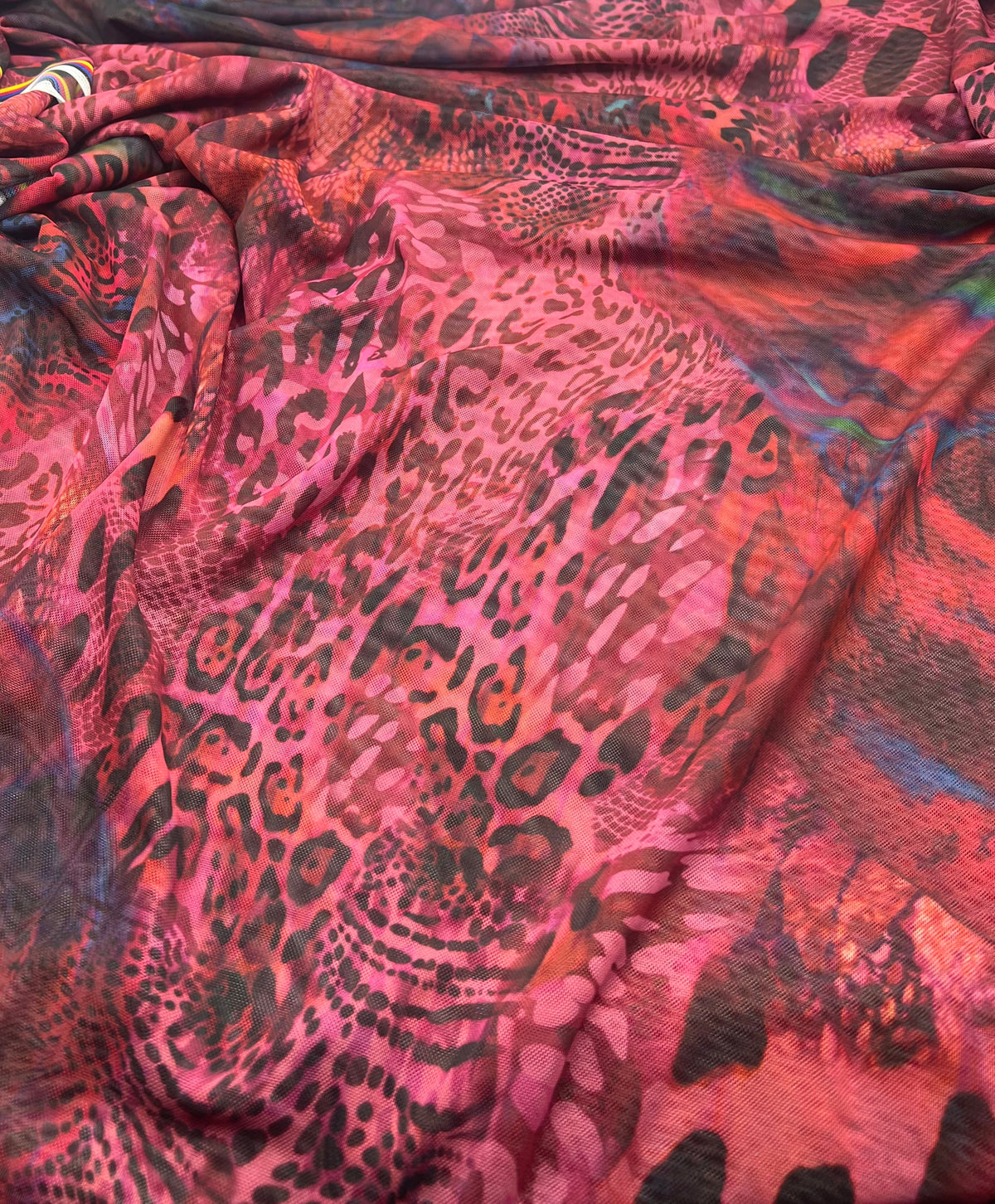 Red Rose Animal Mix Print Mesh Fabric Stretch