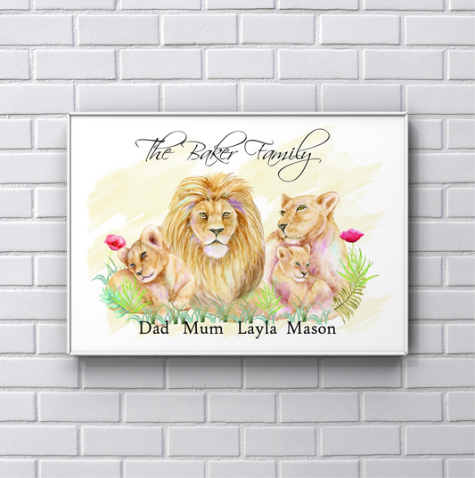 Lion personalised Family Print A4 UNFRAMED