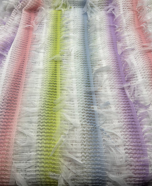 Multi Stripe Textured Mesh Tassel Fabric 2 Way Stretch