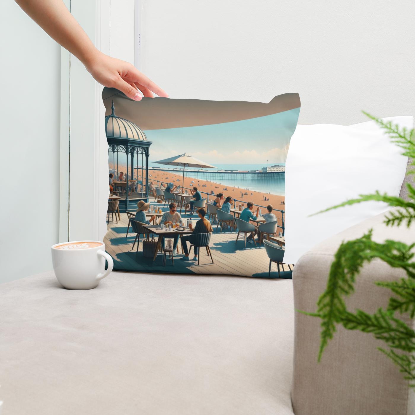 Contemporary Brighton Café Cotton Cushion