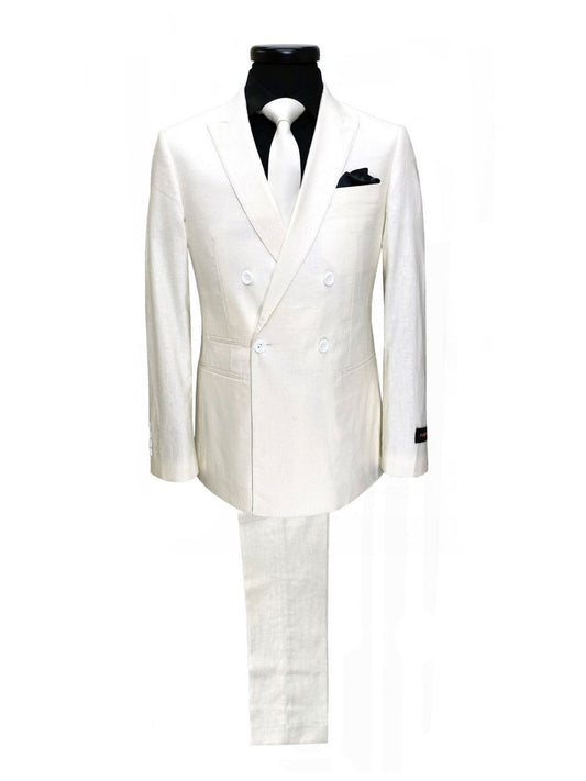 Cream Double Breasted Linen Suit