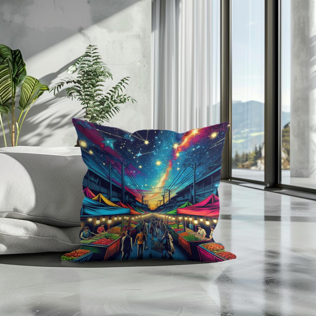 Pop Art Night Bazaar Cotton Cushion