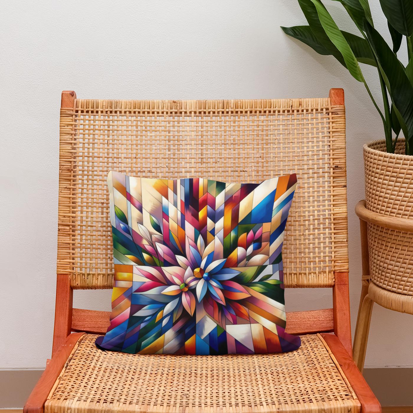 Geometric Floral Fusion Cotton Cushion