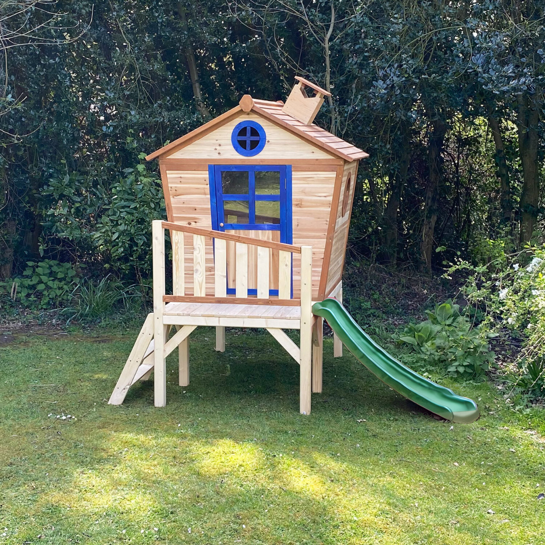 Wooden Tower Playhouse with Slide and Ladder
