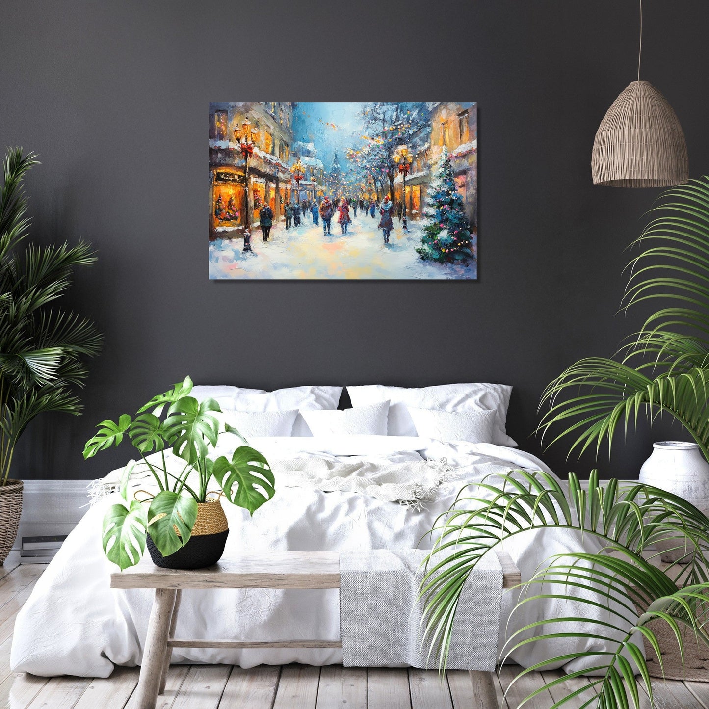 Festive Winter Street Canvas