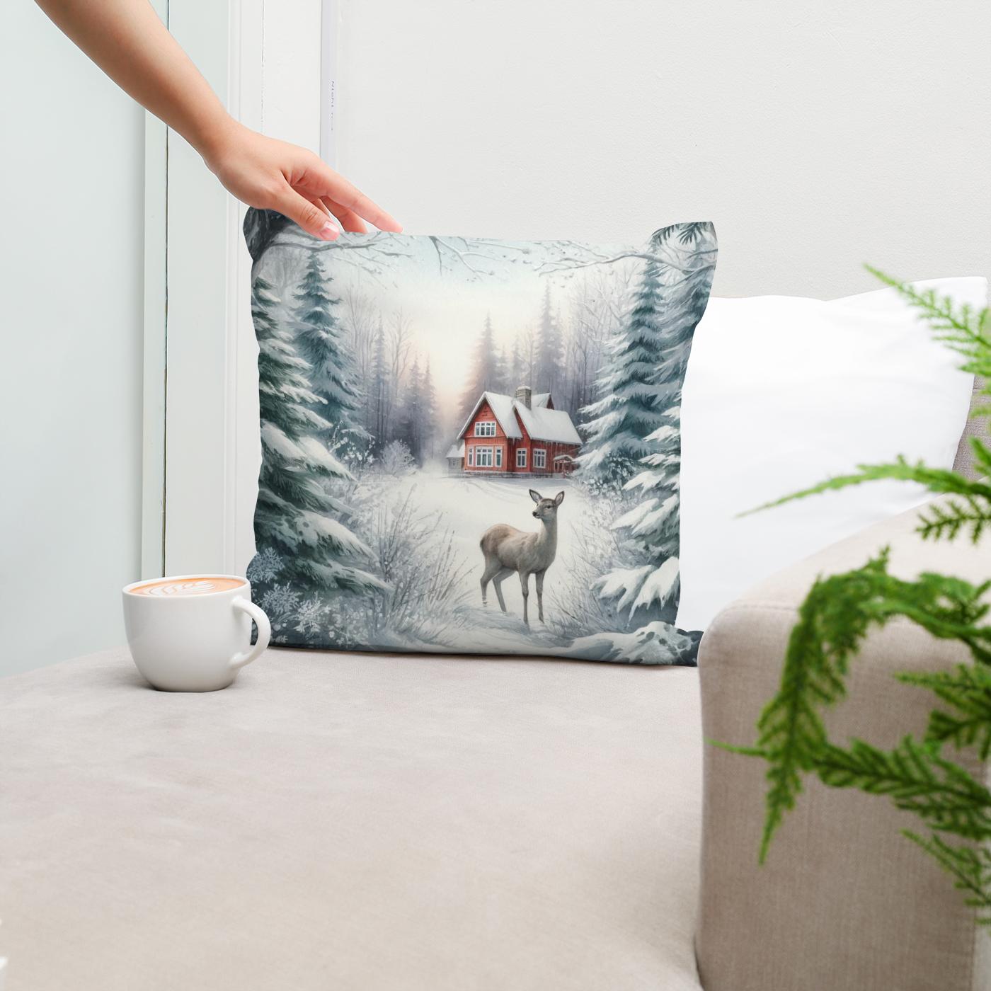 Winter's Gentle Gaze Cotton Cushion