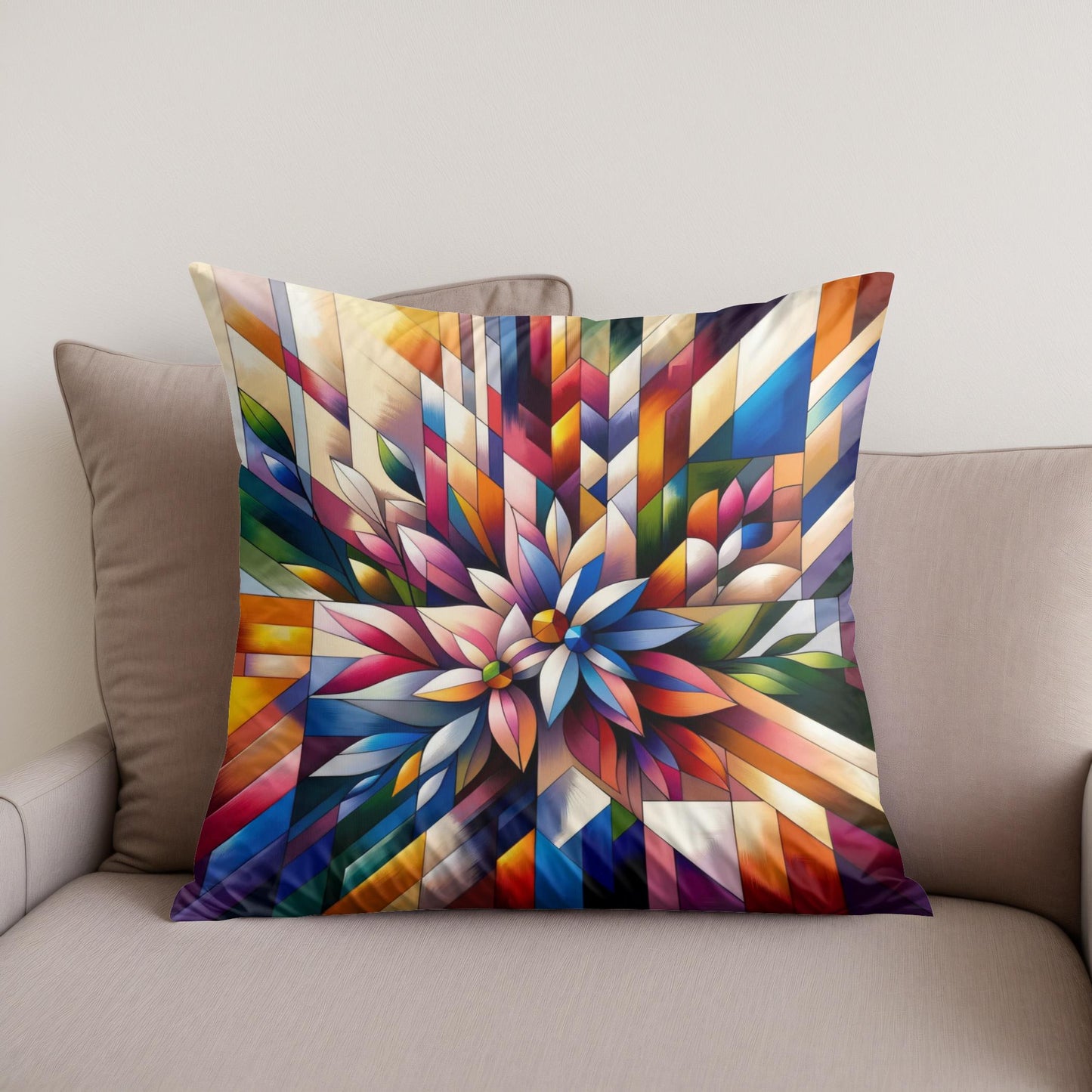 Geometric Floral Fusion Cotton Cushion