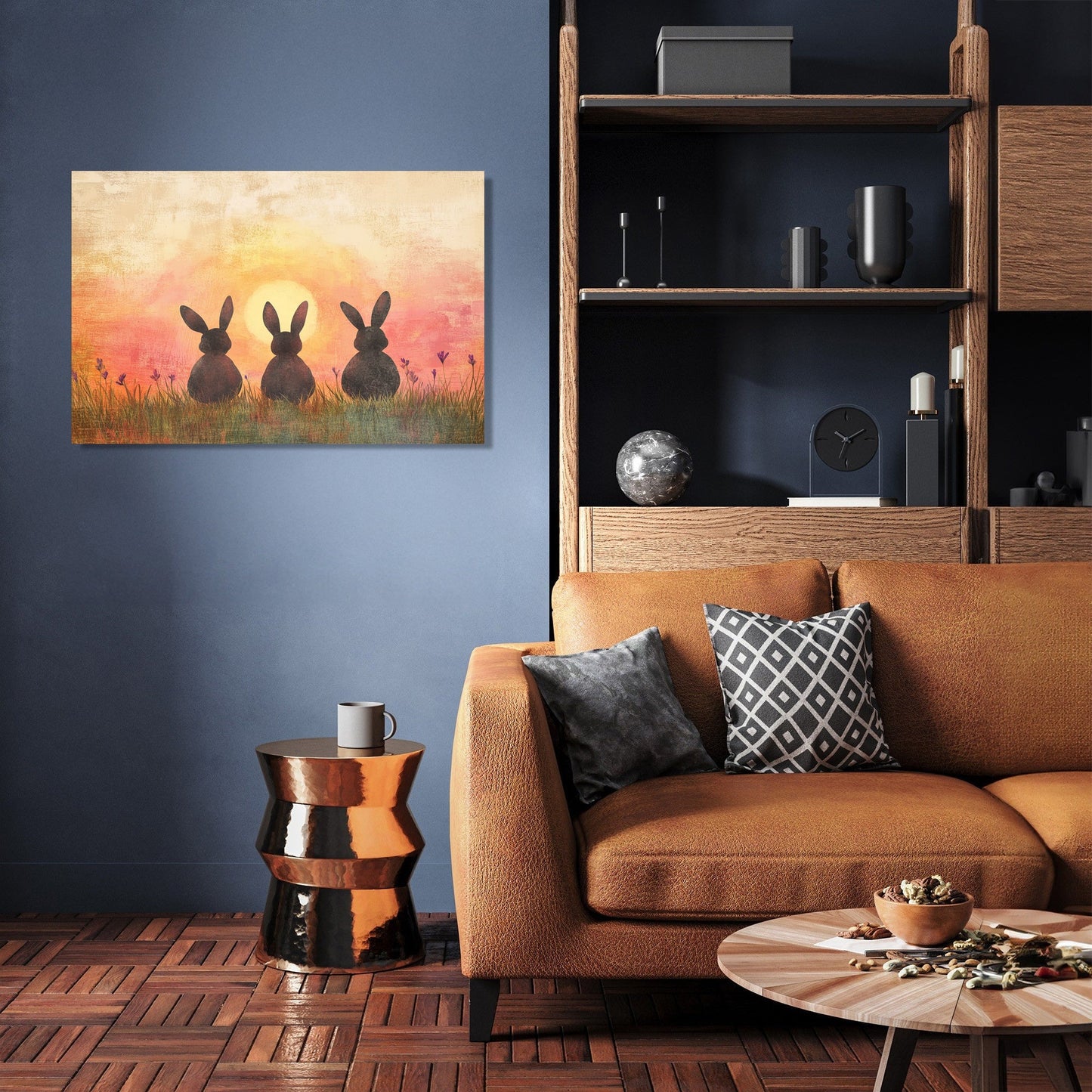 Three Bunnies Sunset Canvas