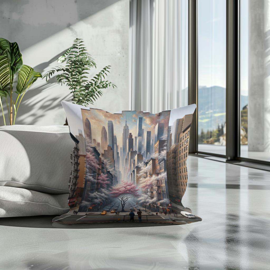 Skyline Blossoms Cotton Cushion