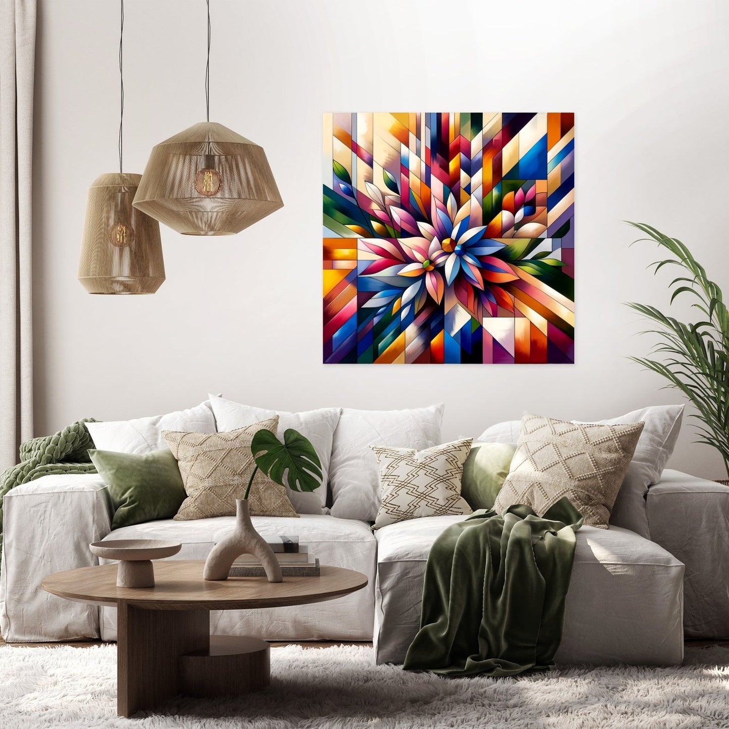 Geometric Floral Fusion Canvas