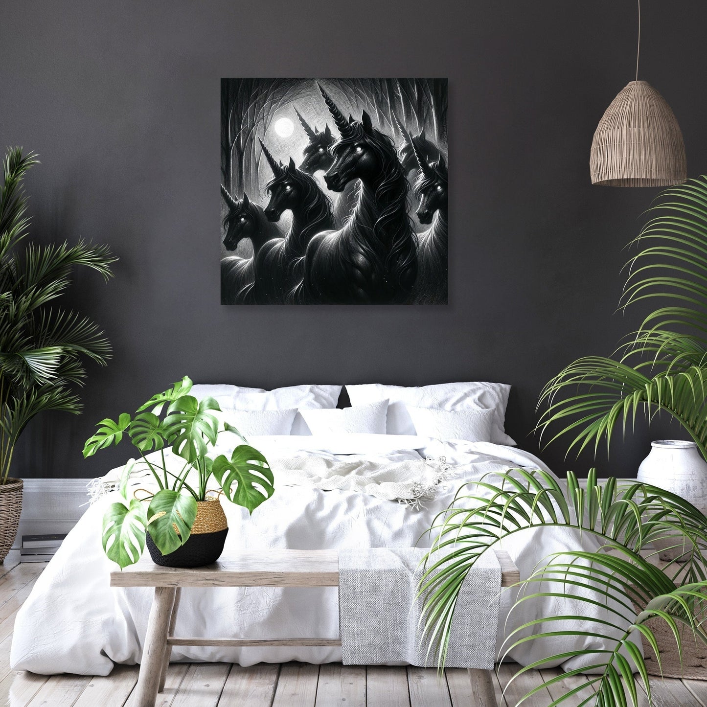 Moonlit Shadows Unicorns Canvas