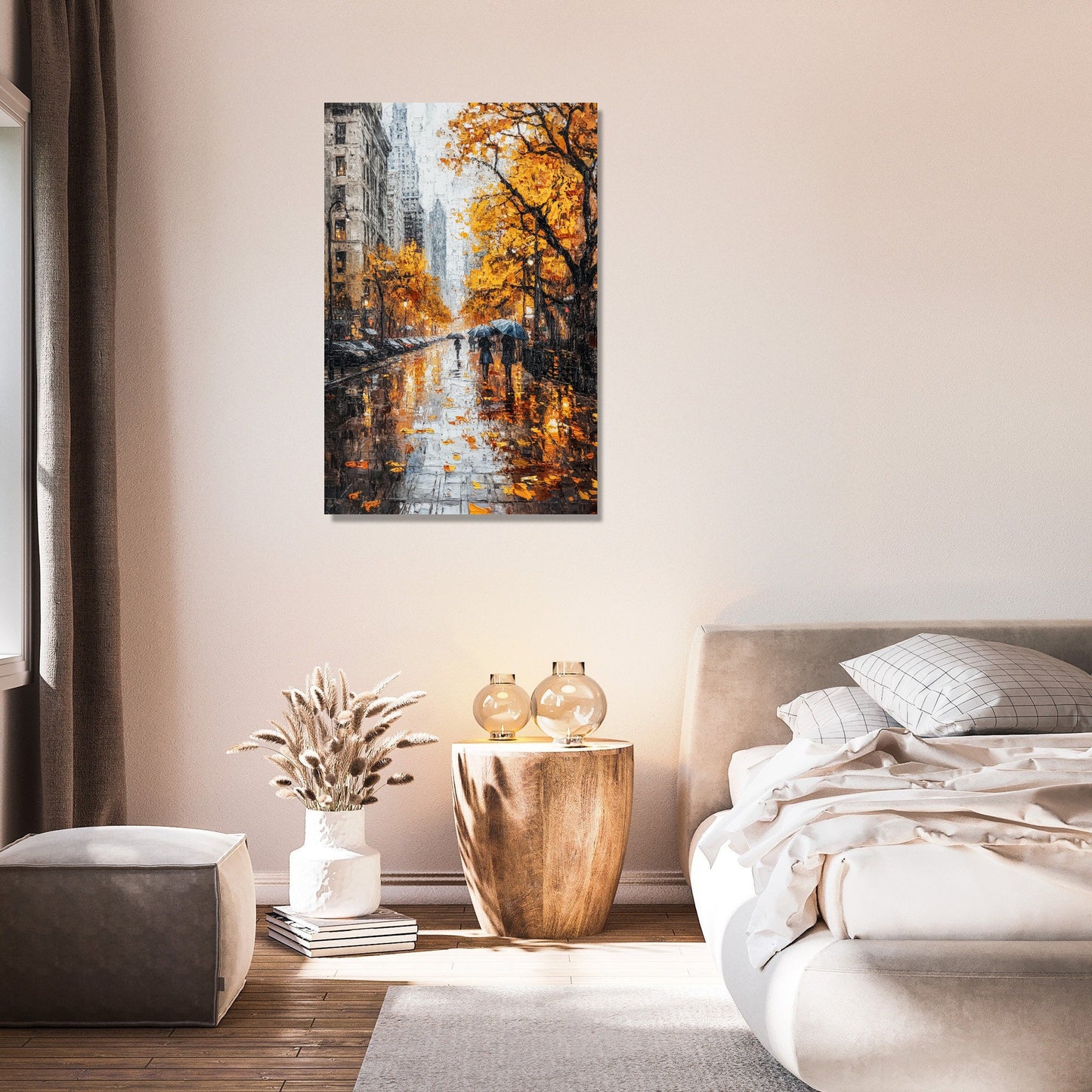 Autumn Rain City Canvas