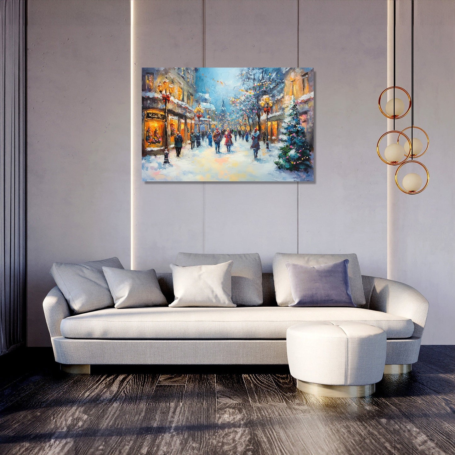 Festive Winter Street Canvas