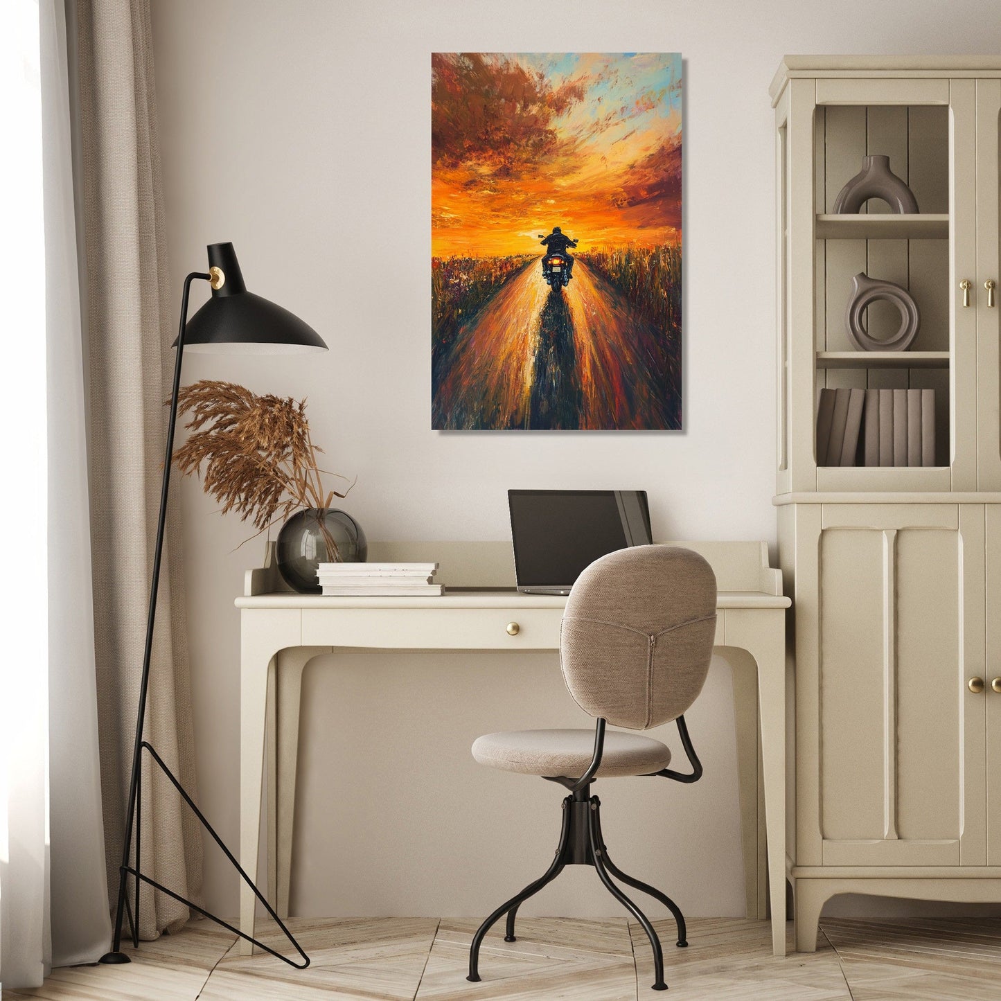 Sunset Roadway Motorbike Canvas