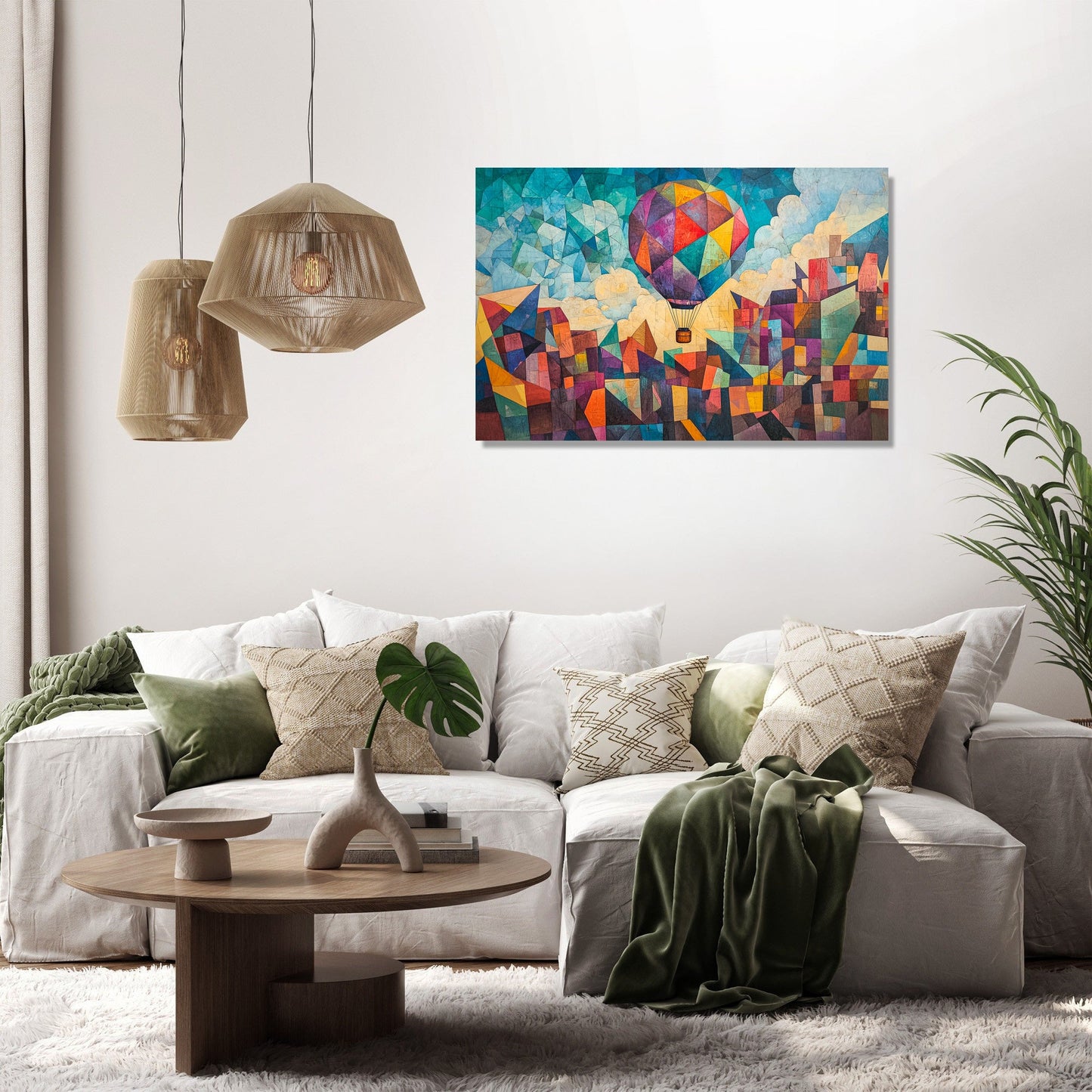 Balloon Over Geometric Canvas