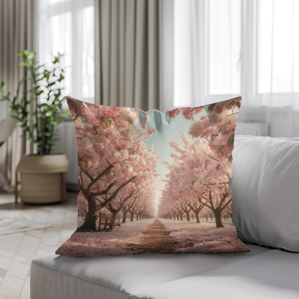 Cherry Blossom Orchard Cotton Cushion
