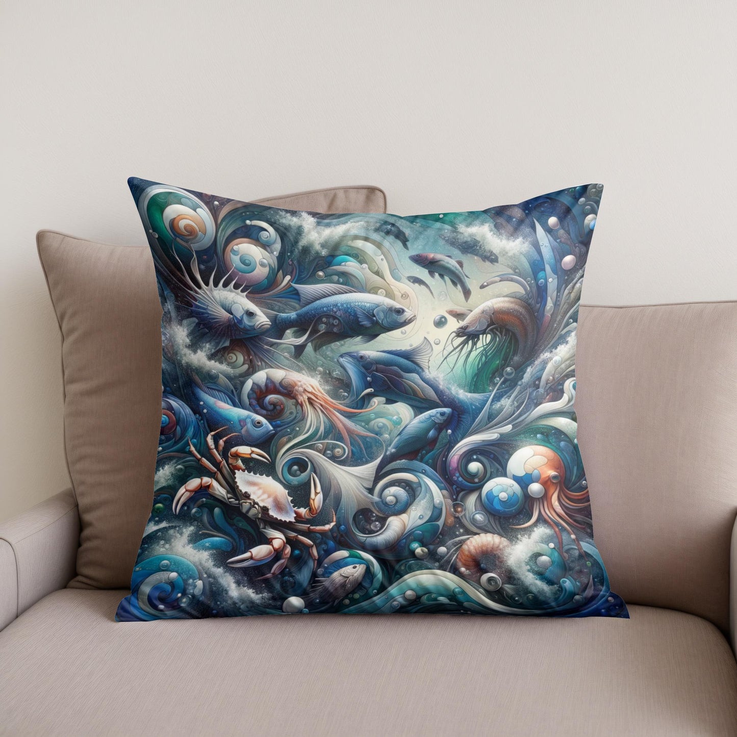 Oceanic Elegance Cotton Cushion