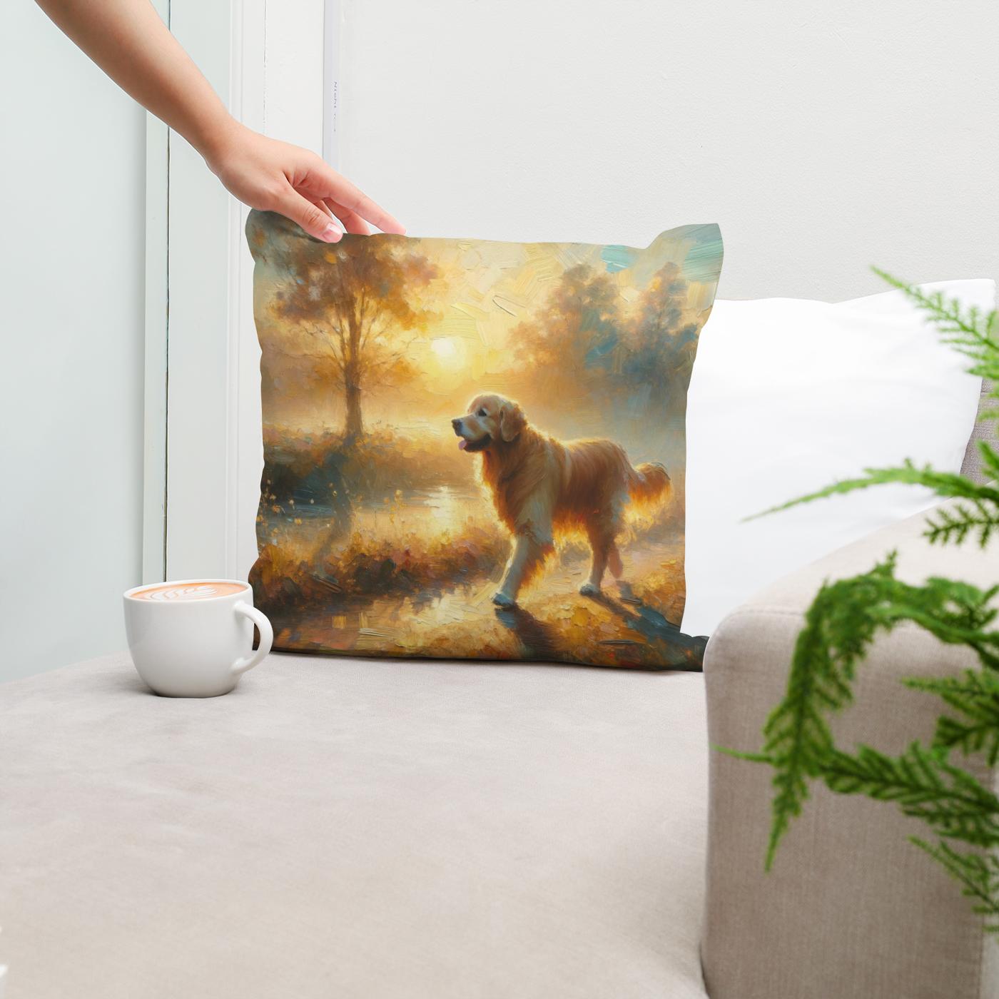Golden Sunrise Stroll Cotton Cushion