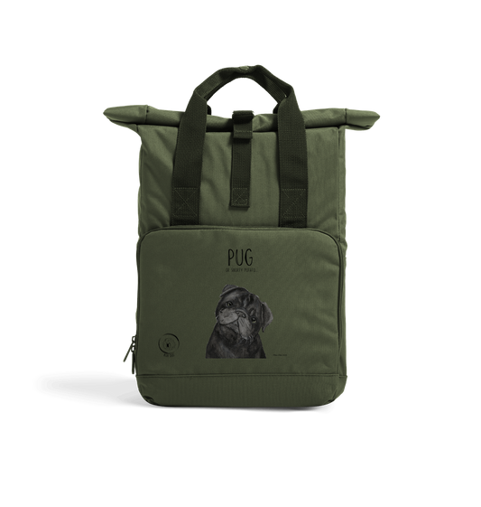 "Pug or Snorty Potato?" Ethical Backpack for Pug Lovers! Black Pug Version