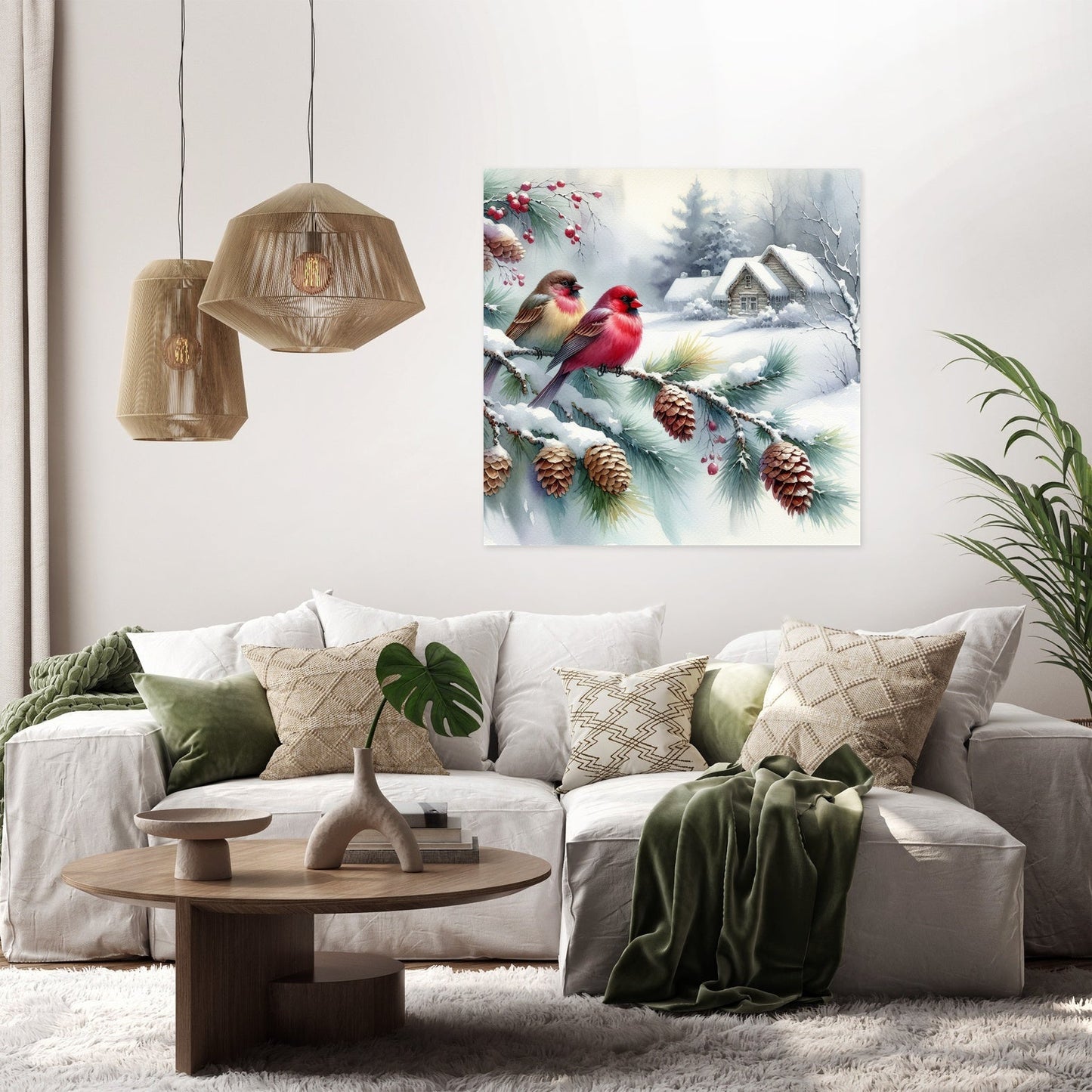 Winter Solitude: Birds' Reflection Canvas