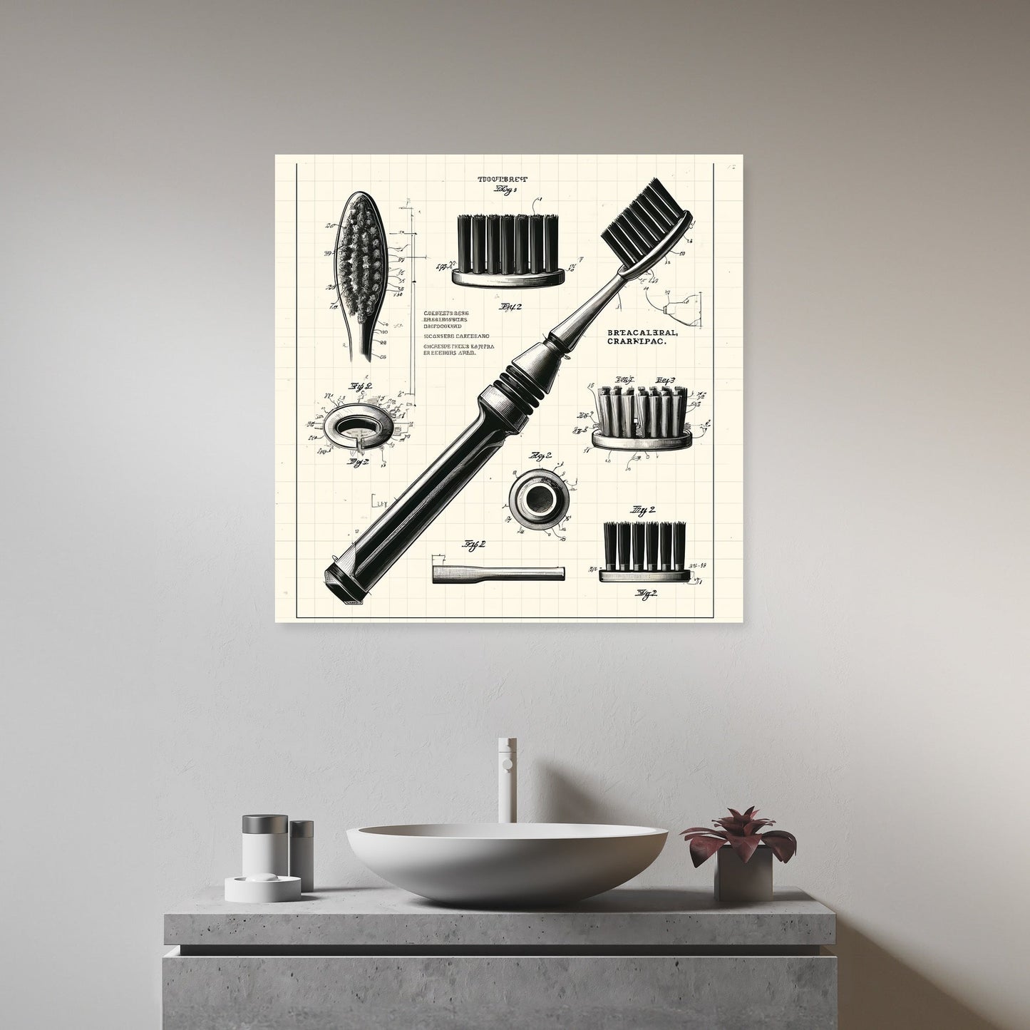Charcoal Bristle Toothbrush Patent Art Canvas