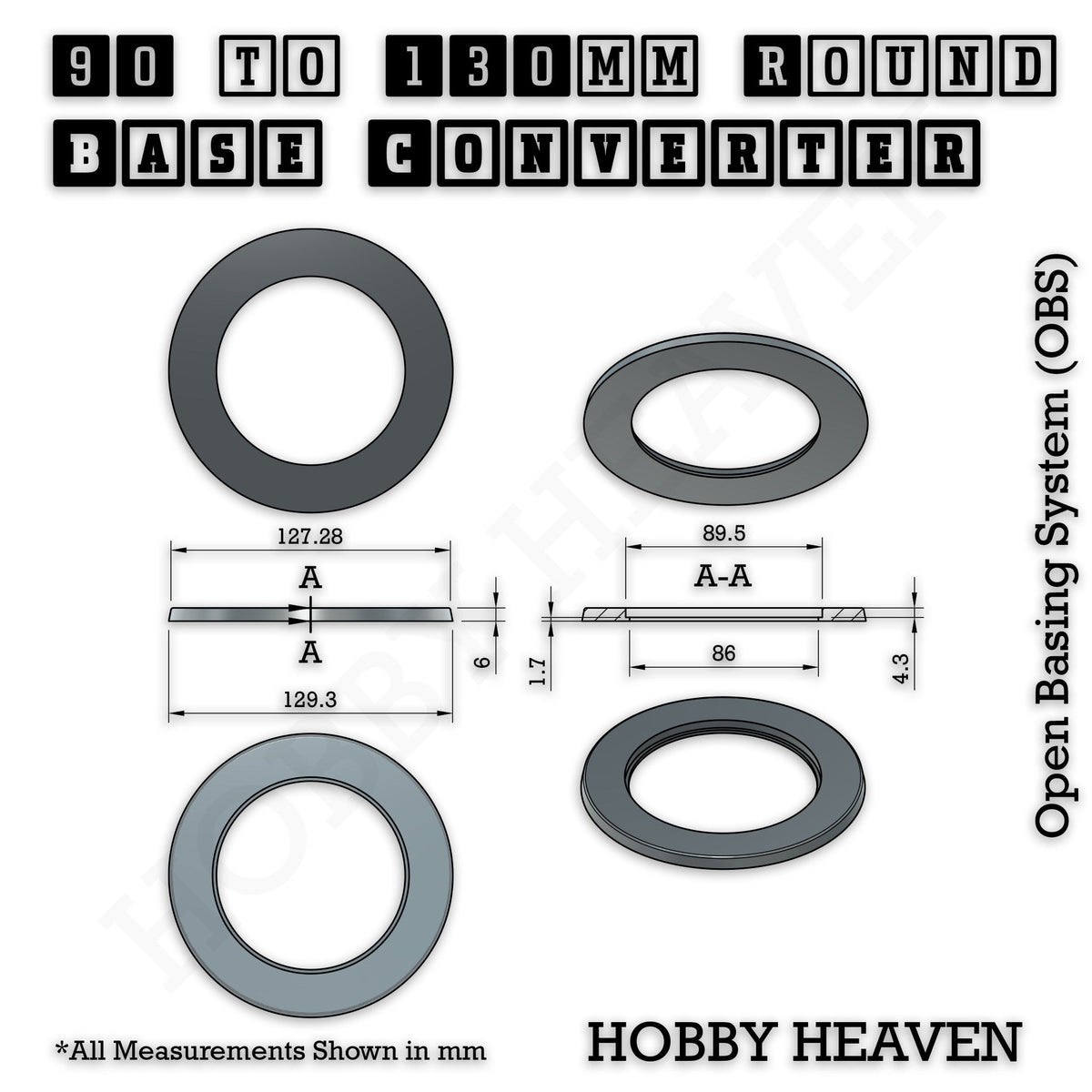 Round to Round Base Converters 3D Print Full Range