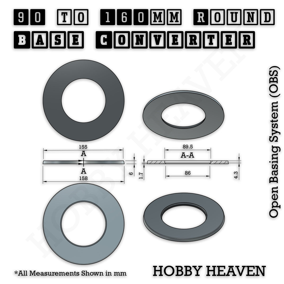 Round to Round Base Converters 3D Print Full Range