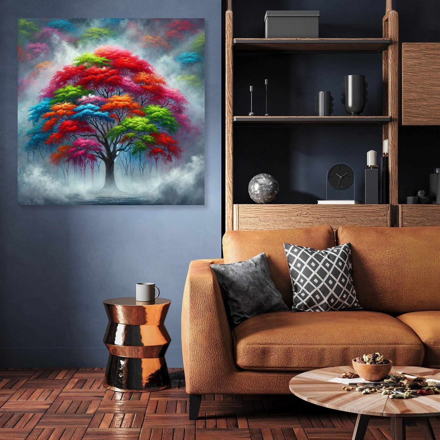 Vibrant Tree in Fog Canvas