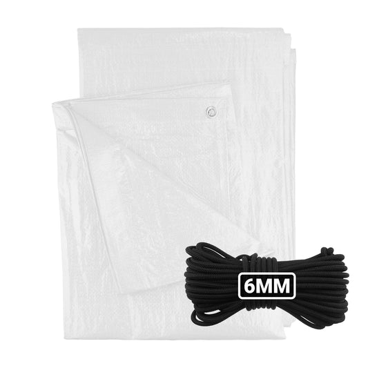 White M-Grade Tarpaulin with 10 Metres of 6mm Bungee Rope