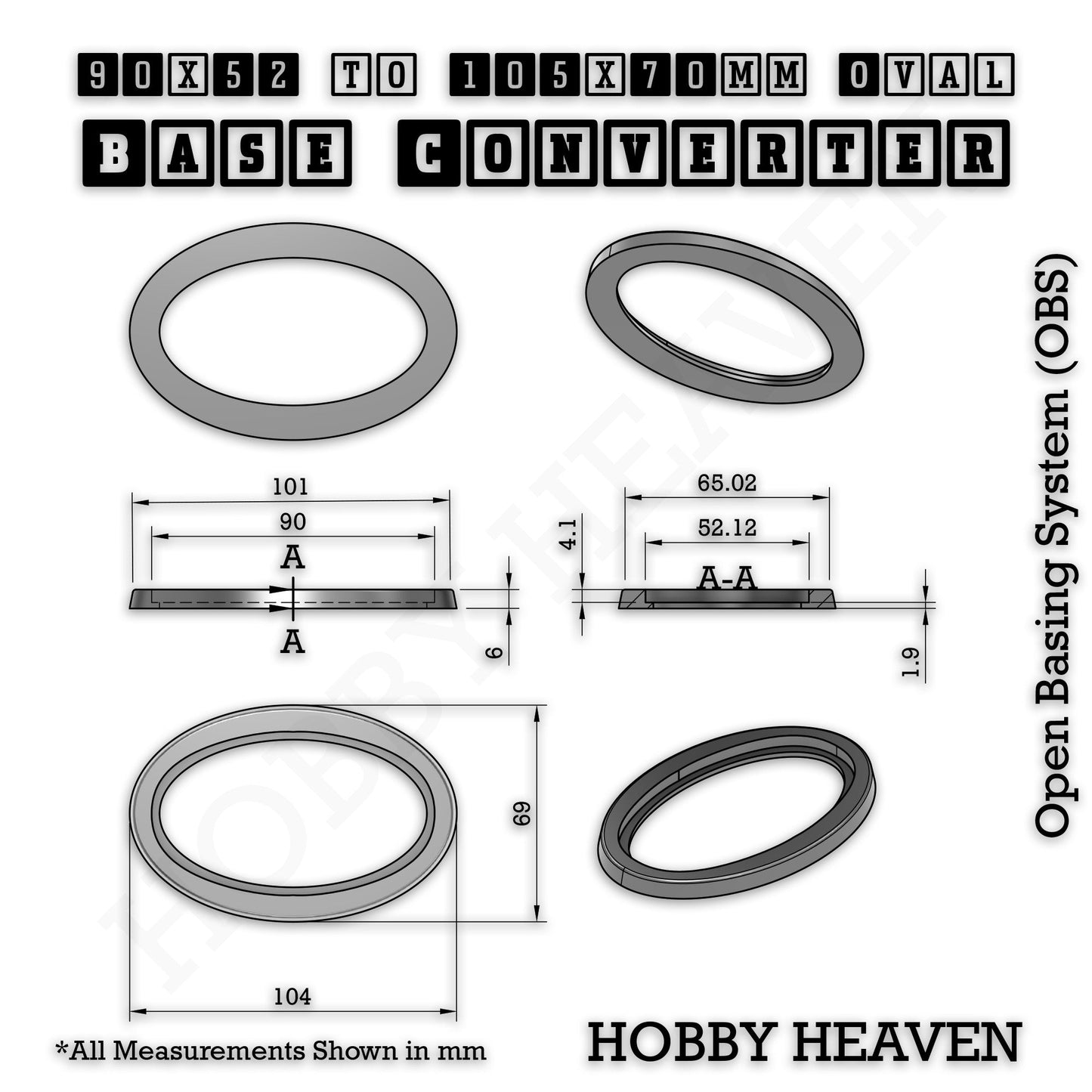 Oval to Oval Bases Size Converters 3D Print Full Range