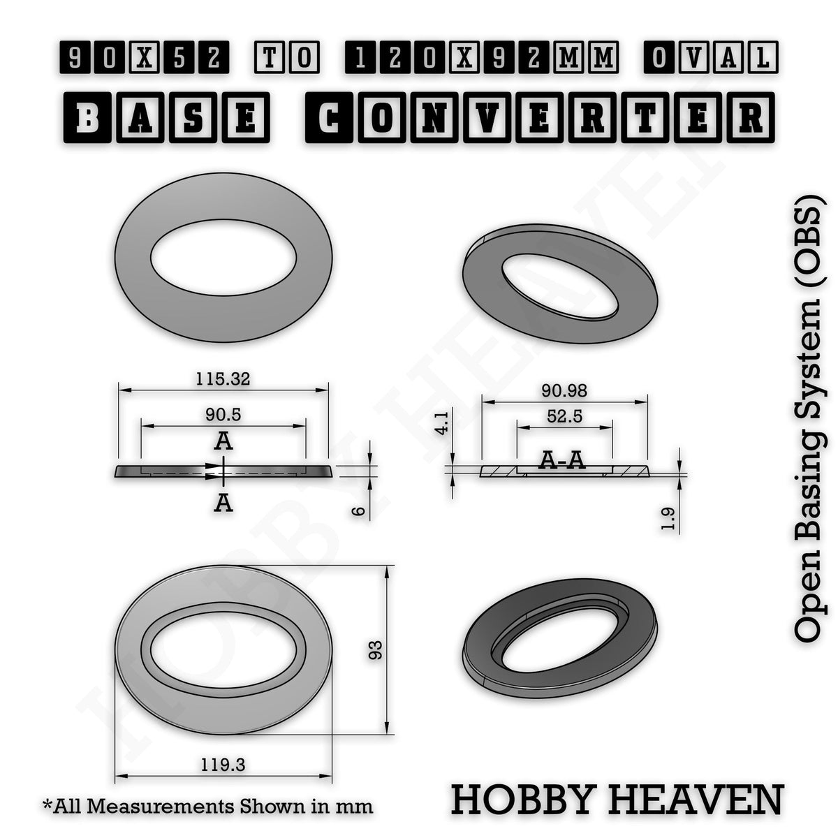Oval to Oval Bases Size Converters 3D Print Full Range