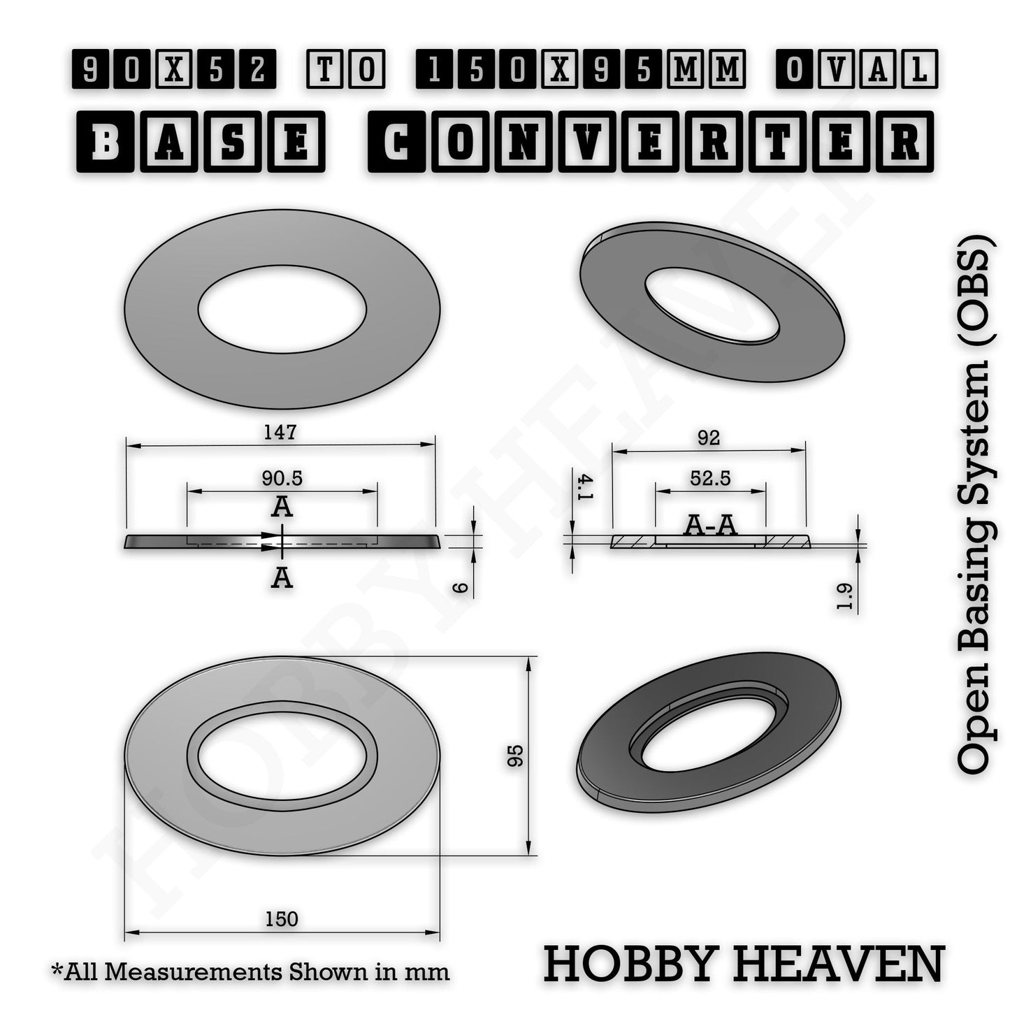 Oval to Oval Bases Size Converters 3D Print Full Range
