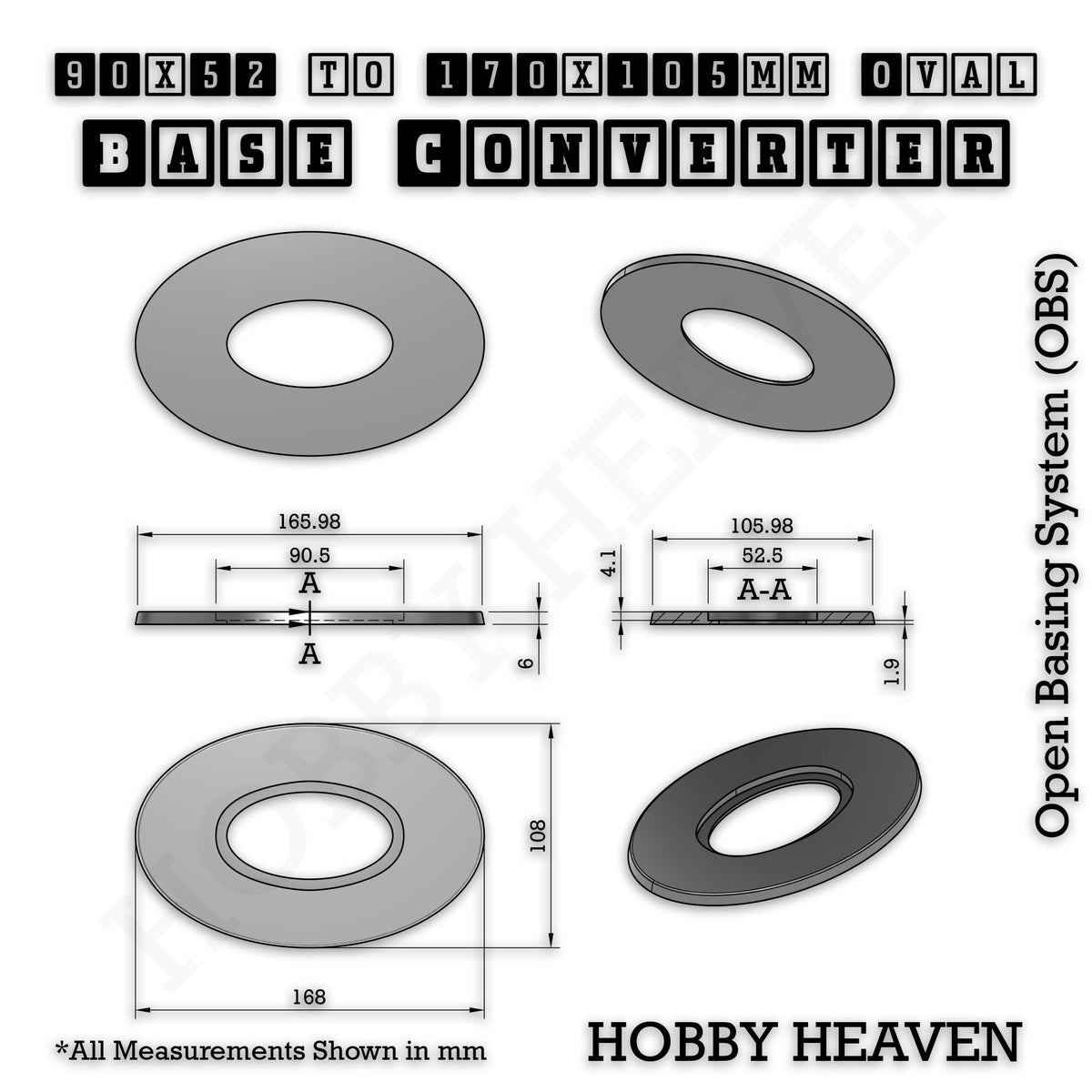 Oval to Oval Bases Size Converters 3D Print Full Range