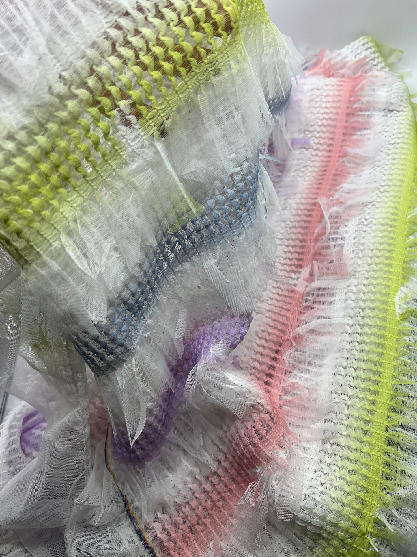 Multi Stripe Textured Mesh Tassel Fabric 2 Way Stretch
