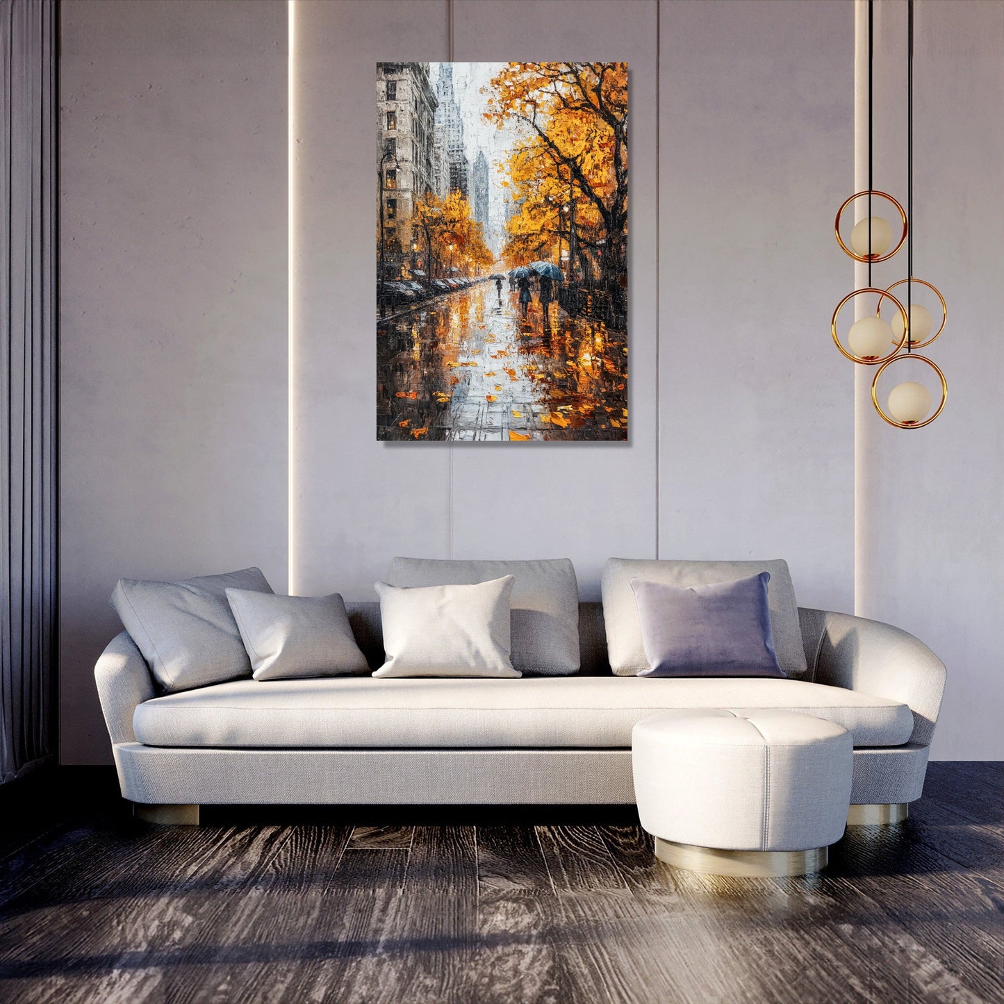 Autumn Rain City Canvas