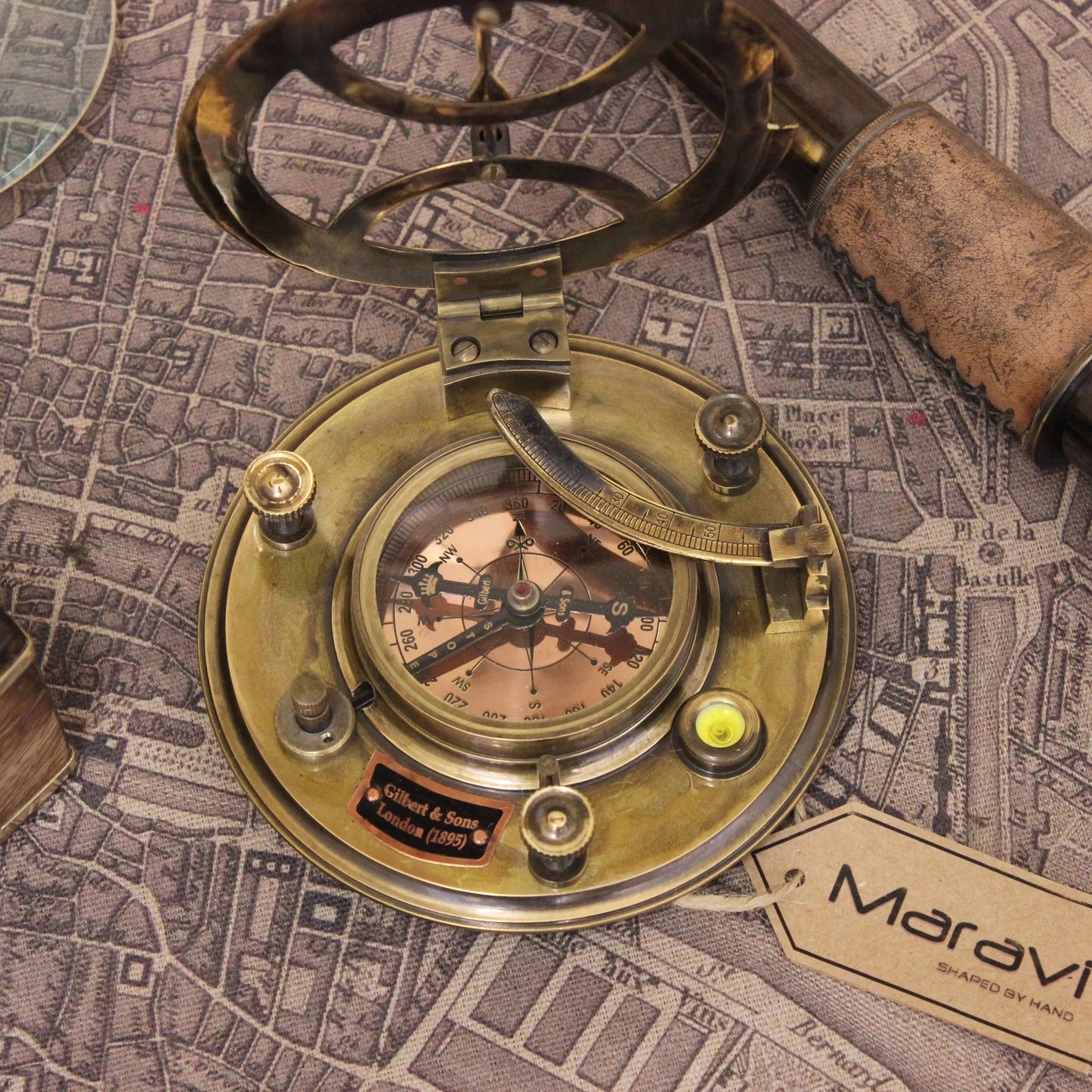 Antique Gilbert and Sons Compass Sundial Copper Dial