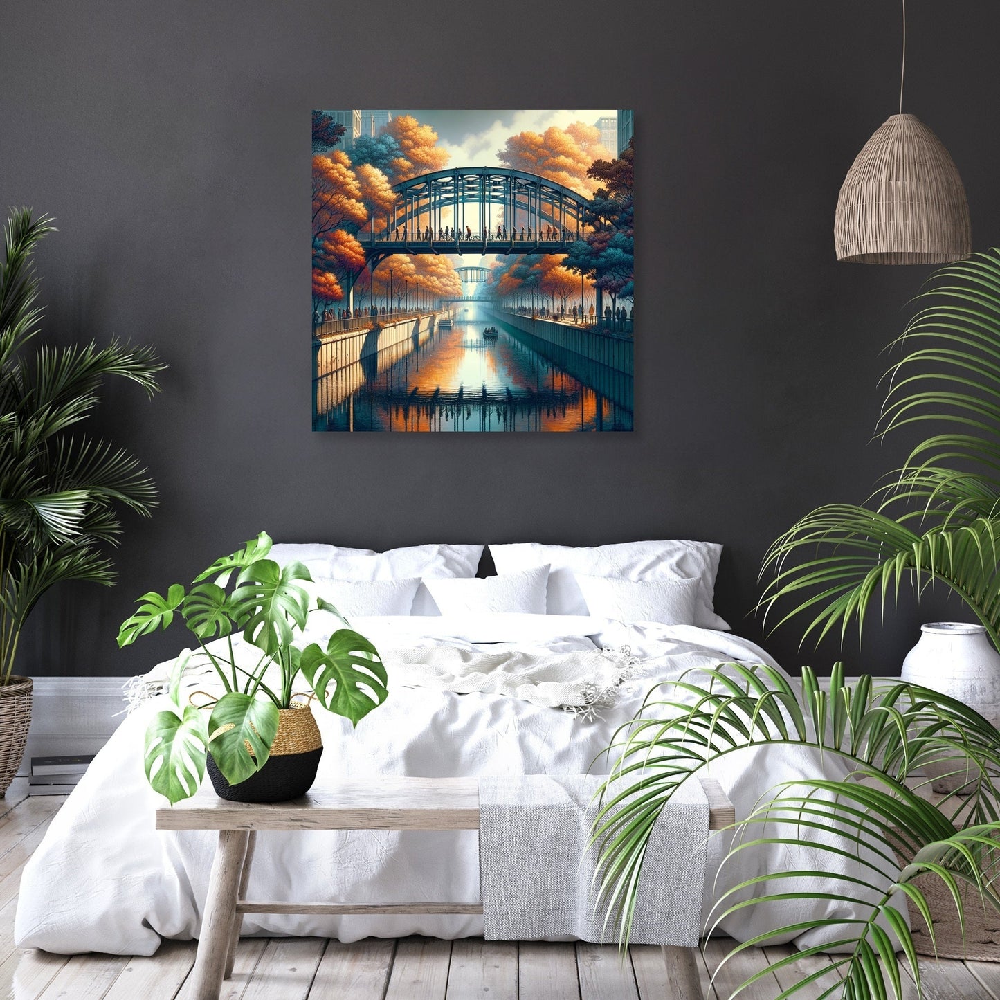 Autumn Urban Bridge Canvas