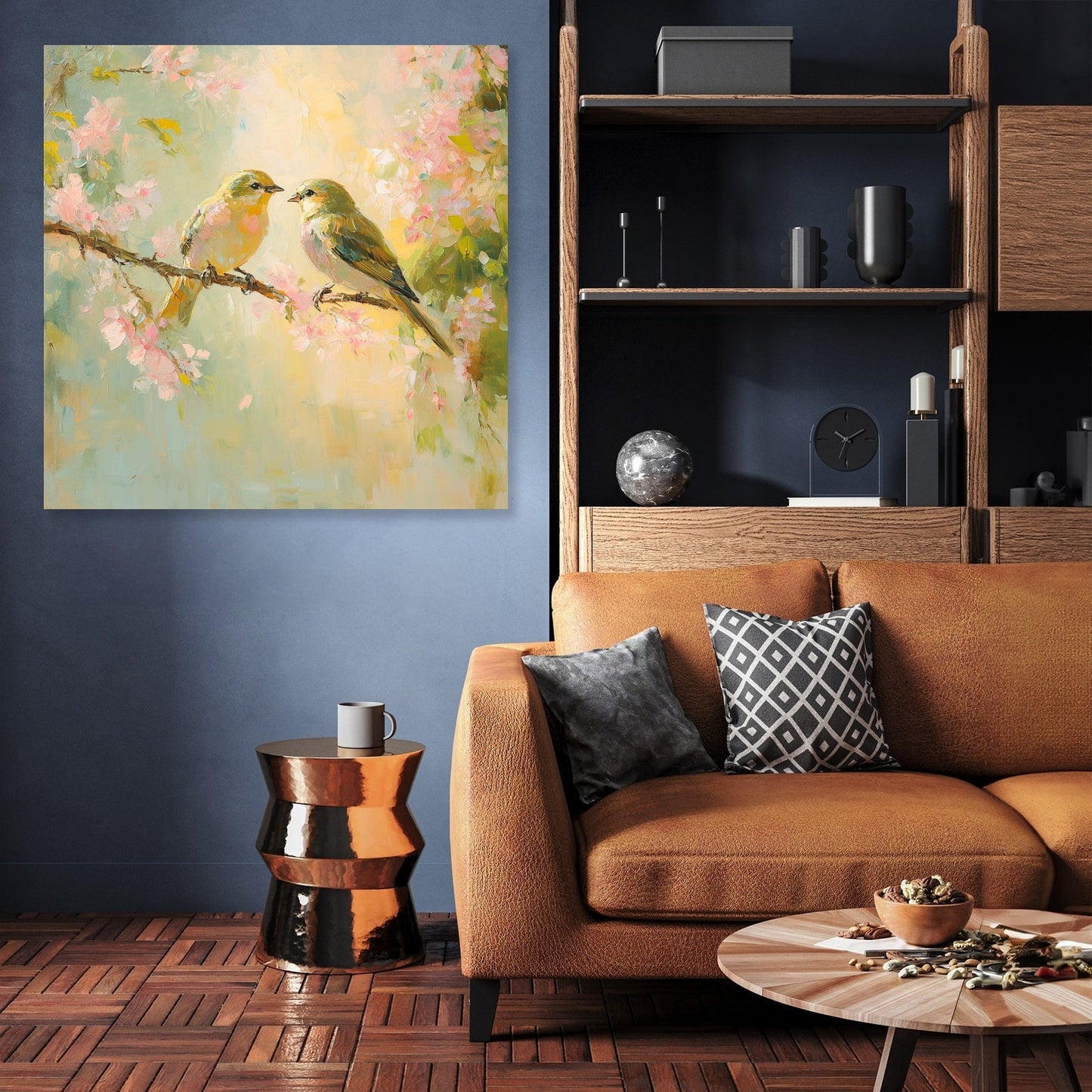 Lovebirds on Blossom Canvas
