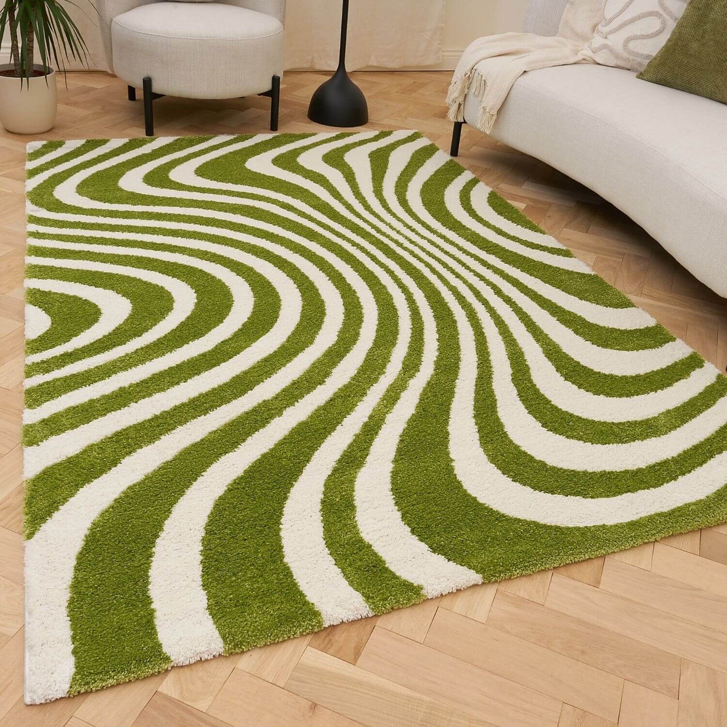 Joli Striped Green & White Rug