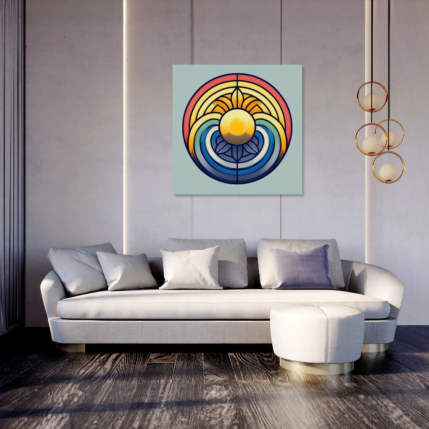Sun and Rainbow Geometric Canvas