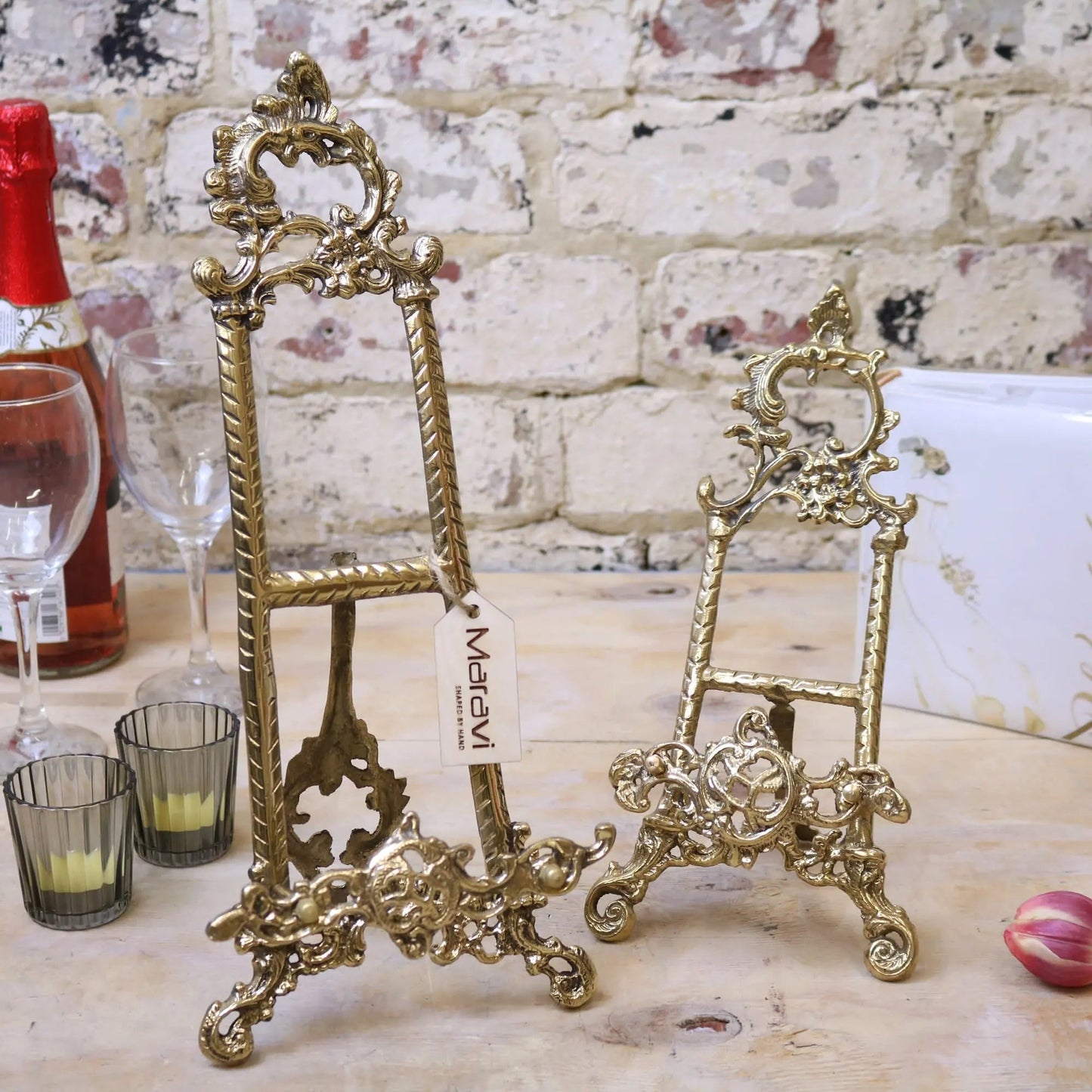 Sabarmati Set of 2 Vintage Brass Display Easels